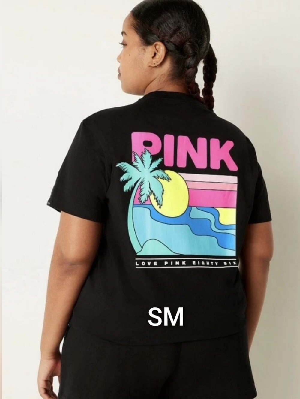 SZ SMALL VS PINK TROPICAL PALM TREE CAMPUS TEE.